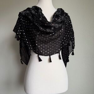 Unbranded Infinity Whimsygoth Tassel Metallic Star Pink Print Black Scarf